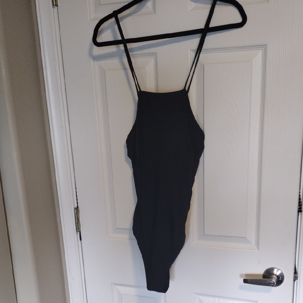 Sleek Black One-Piece Swimsuit with Scoop Neckline